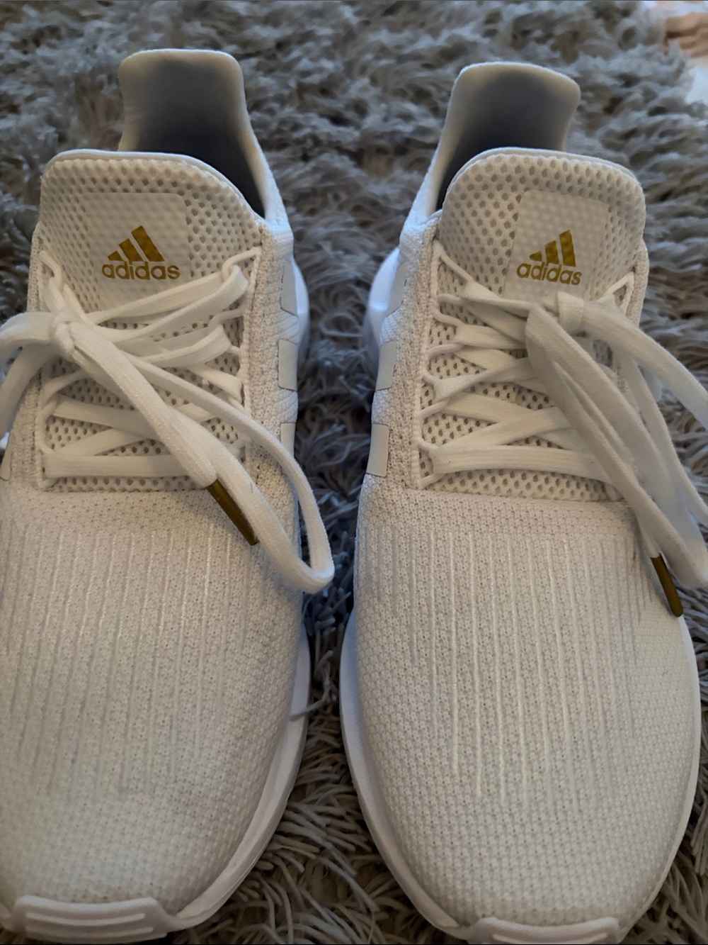 adidas White Knit Trainers with Gold Accents